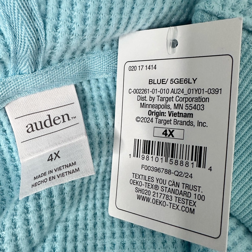 Auden Light Blue Waffle Knit Hoodie & Shorts Set Plus 4X NWT - Picture 10 of 11